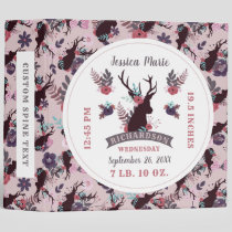 Rustic Deer Head Baby Book Girls Birth Stats Album 3 Ring Binder