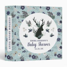 Rustic Deer Head Blue Floral Modern Baby Shower 3 Ring Binder
