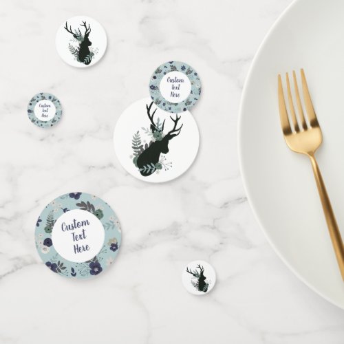 Rustic Deer Head Blue Floral Modern Baby Shower Confetti