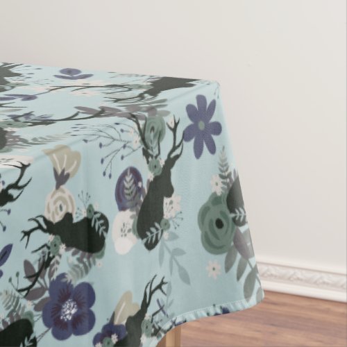 Rustic Deer Head Blue Floral Modern Baby Shower Tablecloth