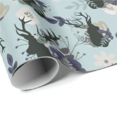 Rustic Deer Head Blue Floral Modern Baby Shower Wrapping Paper (Roll Corner)