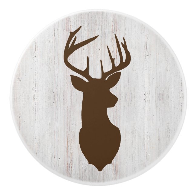 Rustic Deer Head Buck Hunter Ceramic Knob (Front)