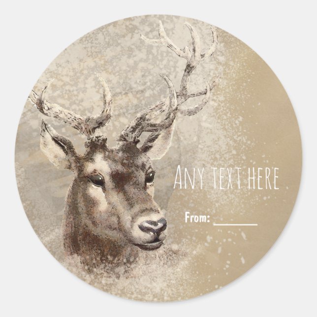 Rustic Deer Head Country Wedding Favor Classic Round Sticker (Front)