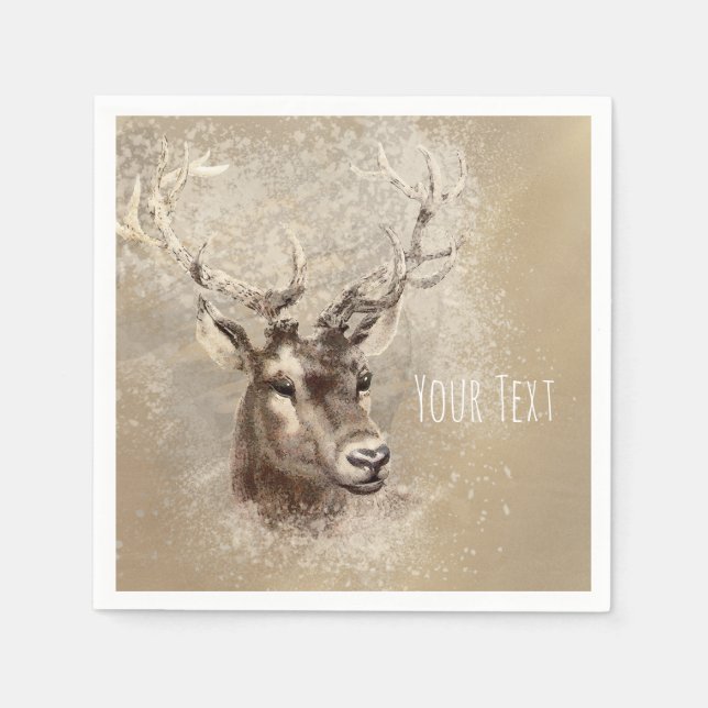 Rustic Deer Head Country Wedding Party Paper Napkins (Front)