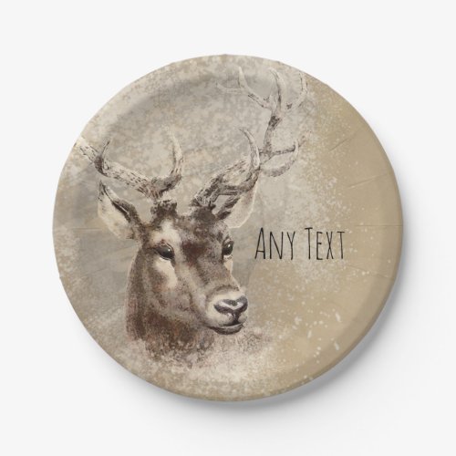 Rustic Deer Head Country Wedding Party Paper Plates