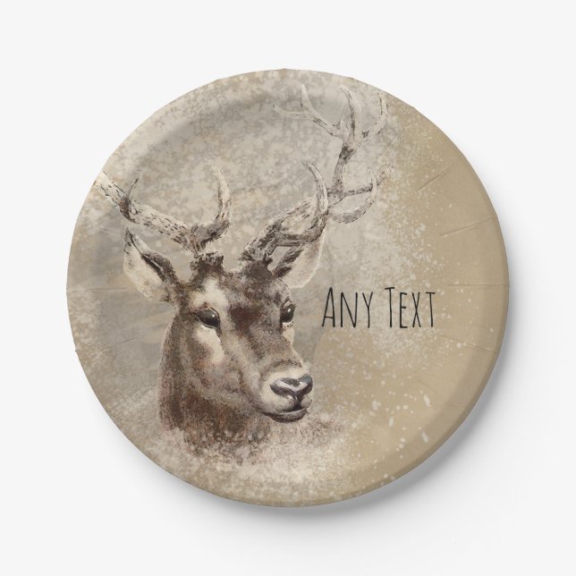 Rustic Deer Head Country Wedding Party Paper Plates (Front)