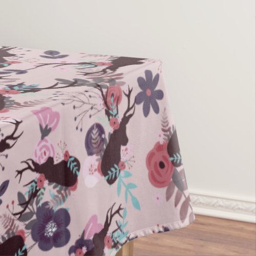 Rustic Deer Head Mauve Floral Girl Baby Shower Tablecloth