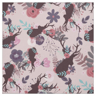 Rustic Deer Head Mauve Pink Floral Trendy Pattern Fabric