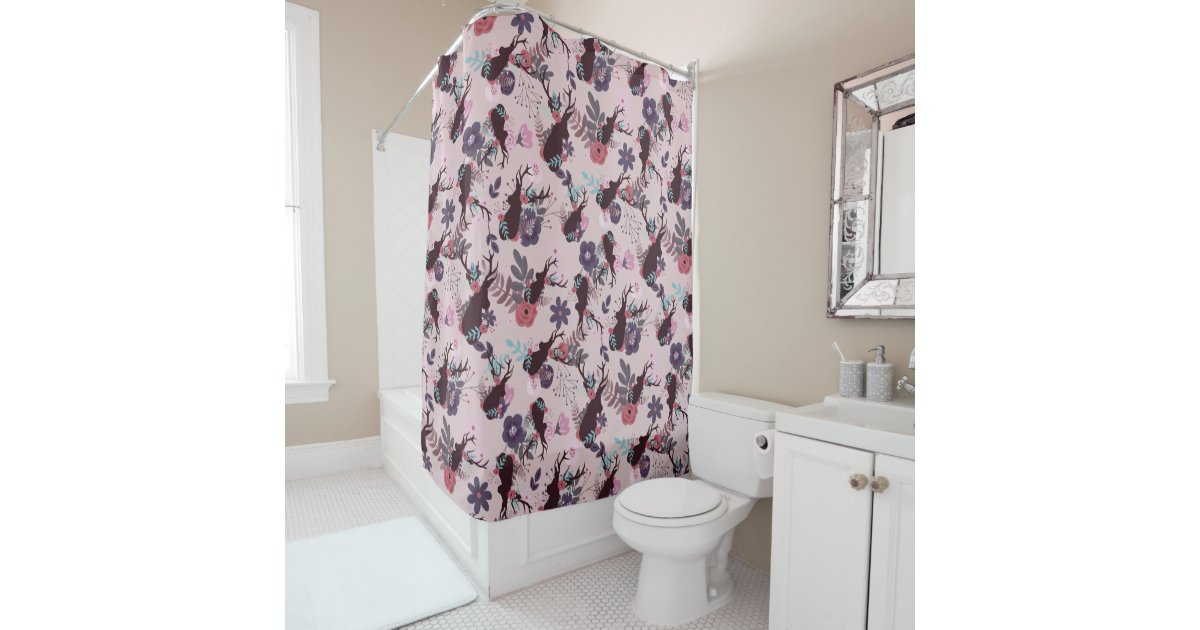 Rustic Deer Head Mauve Pink Fl Trendy Pattern Shower Curtain Zazzle Com