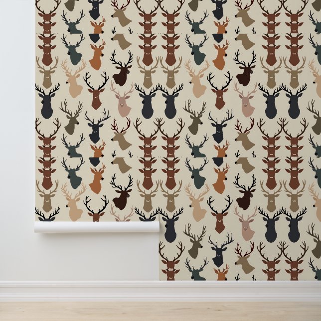 Rustic Deer Head Pattern | Modern Woodland Animal Wallpaper (Application)