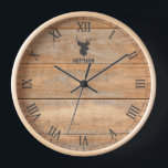 Rustic Deer Head Round Natural Wood Personalized  Clock<br><div class="desc">Rustic Deer Head Round Natural Wood Personalized Clock</div>