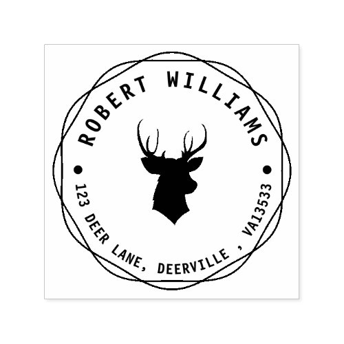 Rustic Deer Head Stag with Name and Return Address Self_inking Stamp