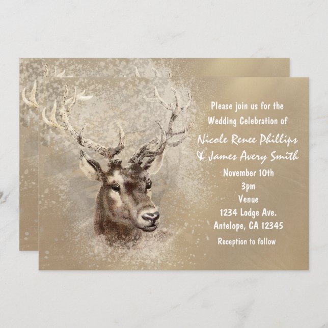 Rustic Deer Head Winter Wedding Invitations (Front/Back)