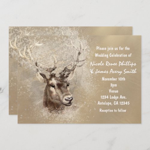 Rustic Deer Head Winter Wedding Invitations