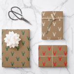 Rustic Deer Heads Kraft Wrapping Paper Sheets<br><div class="desc">Reindeer heads arranged over kraft paper,  in shades of holiday red,  white and green. Perfect for any Christmas motif!</div>