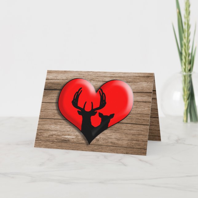 Rustic Deer Heart Valentines Day Holiday Card (Front)