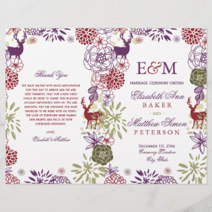 Rustic Deer Holiday Floral Wedding Program