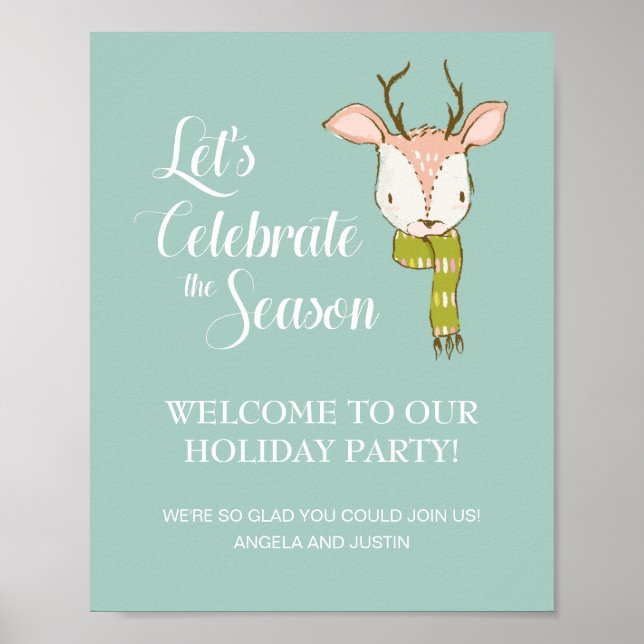 Rustic Deer Holiday Party Welcome Poster (Front)
