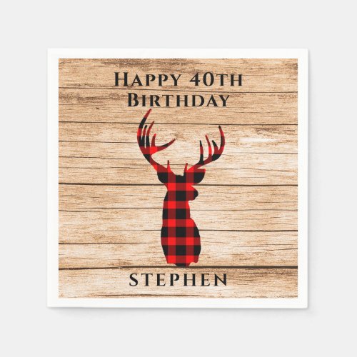 Rustic Deer Hunter Theme 40th Birthday Party Napkins