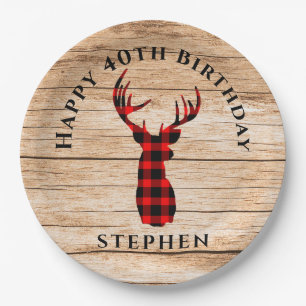 Rustic Deer Hunter Theme 40th Birthday Party Paper Plates
