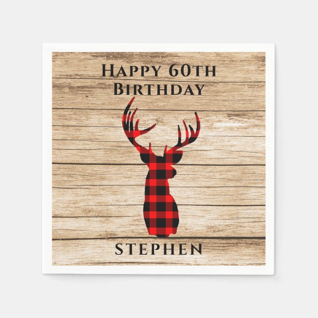 Rustic Deer Hunter Theme 60th Birthday Party Napkins (Front)
