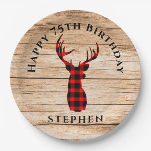 Rustic Deer Hunter Theme 75th Birthday Party Paper Plates