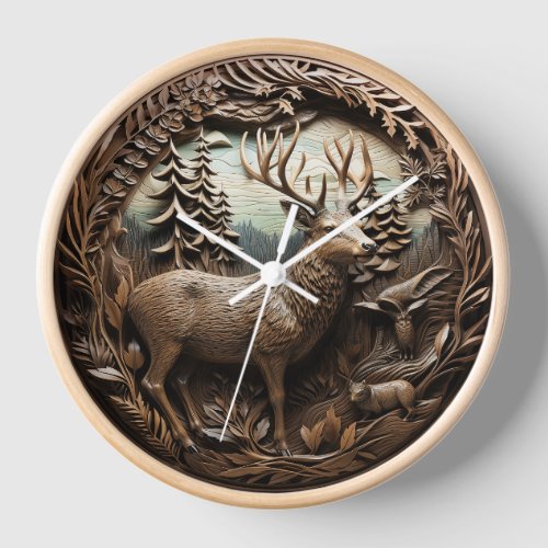 Rustic Deer Hunting Cabin Clock