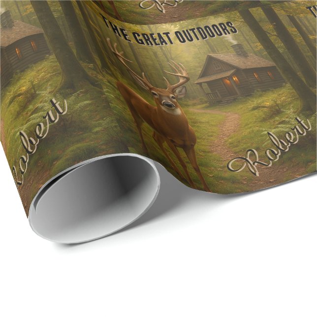 Rustic Deer Hunting Cabin Forest Signature Name Wrapping Paper (Roll Corner)