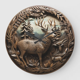 Rustic Deer Hunting Cabin Large Clock