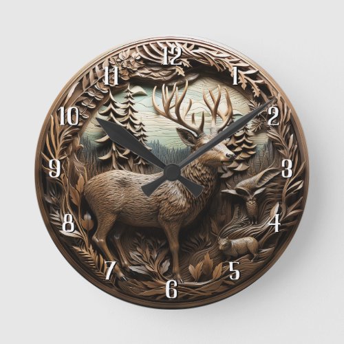 Rustic Deer Hunting Cabin Round Clock