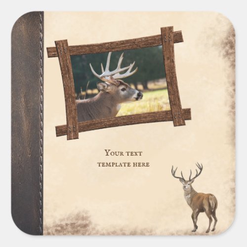 Rustic Deer Hunting Journal Vintage Scrapbook Square Sticker