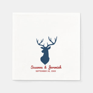 Rustic Deer in Blue and Red Wedding Reception Napkins