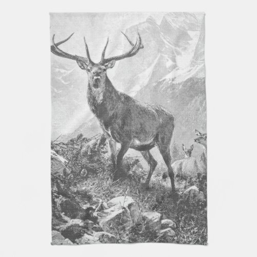 Rustic Deer in the High Mountains Kitchen Towel