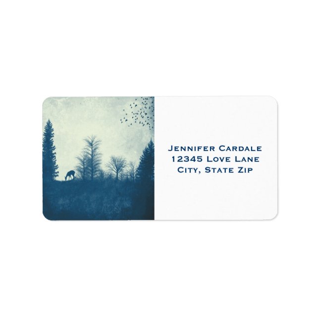 Rustic Deer in Trees Country Blue Address Labels (Front)