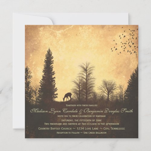 Rustic Deer in Trees Country Wedding Invitations