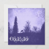 Rustic Deer in Trees Purple Wedding Invitations (Back)