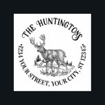 Rustic Deer in Wild Round Family Name Ret Address Self-inking Stamp<br><div class="desc">Rustic Deer in Wild Round Family Name Return Address ==========</div>