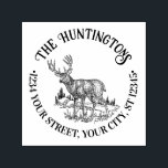 Rustic Deer in Wild Round Family Name Ret Address Self-inking Stamp<br><div class="desc">Rustic Deer in Wild Round Family Name Return Address ==========</div>