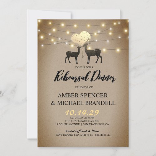 Rustic Deer Love Woodland Rehearsal Dinner Invitation