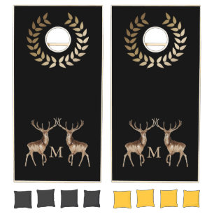 Rustic Deer Monogram Black Cornhole Set