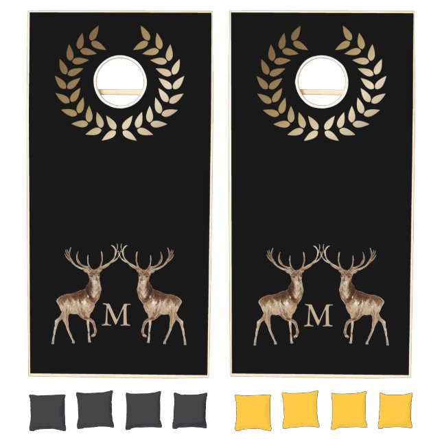 Rustic Deer Monogram Black Cornhole Set (Set)