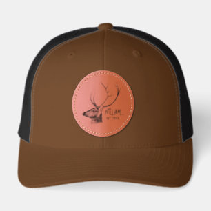 Rustic Deer Monogram Hunting Custom Text Leather Patch Hat