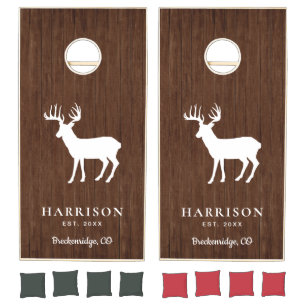 Rustic Deer Monogram Name Wood Cornhole Set
