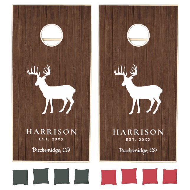 Rustic Deer Monogram Name Wood Cornhole Set (Set)