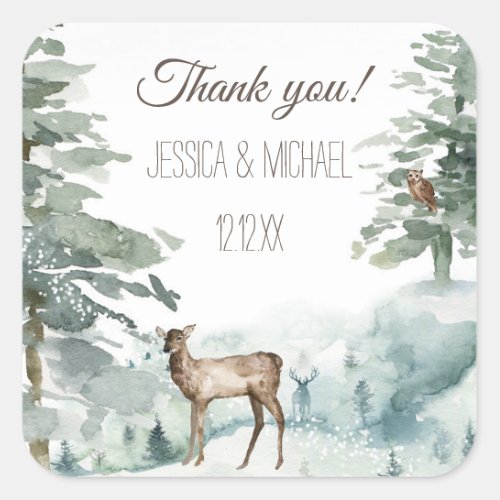 Rustic Deer Mountain Pine Thank You Square Sticker