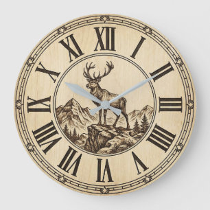 Rustic Deer Mountain Wall Clock   Wood-Look Cabin 