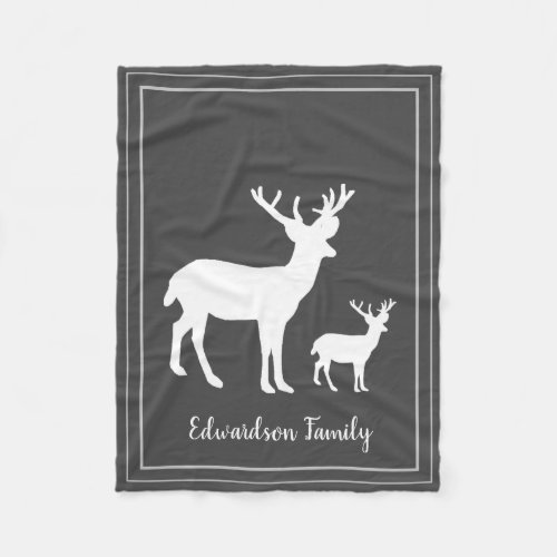 Rustic deer on dark gray family monogram name fleece blanket