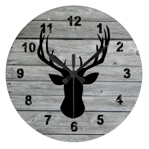 Rustic Deer on Wood Old Vintage Country Large Clock