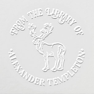 Rustic Deer Outline Round Library Book Name Embosser