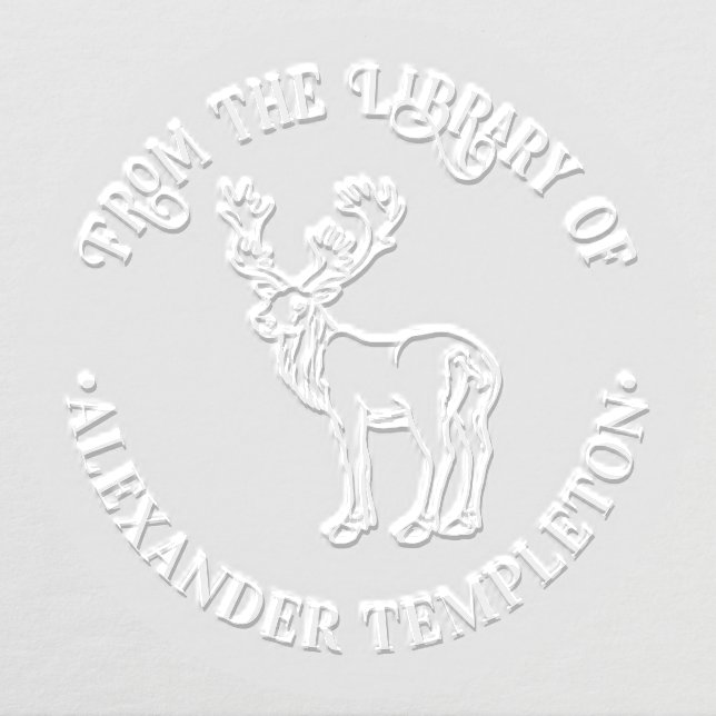 Rustic Deer Outline Round Library Book Name Embosser (Design)
